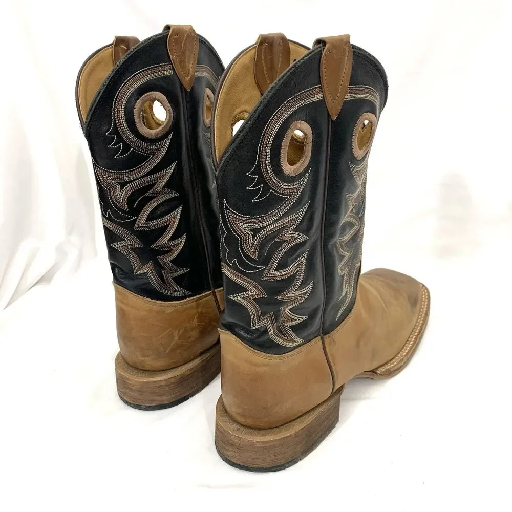 JUSTIN Embroidered Leather Boots Square Toe Mens Copper Brown BR740 Size 11 B